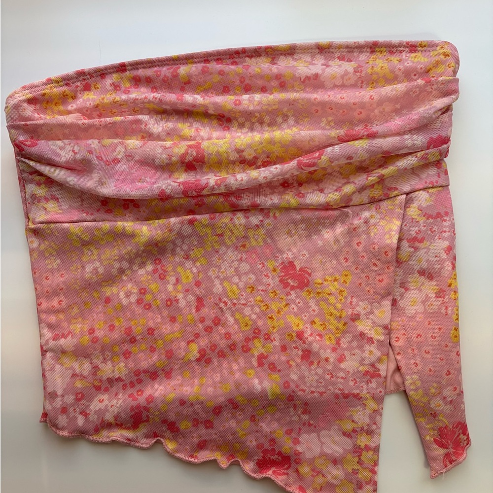 Floral Pink and Yellow Tube Top